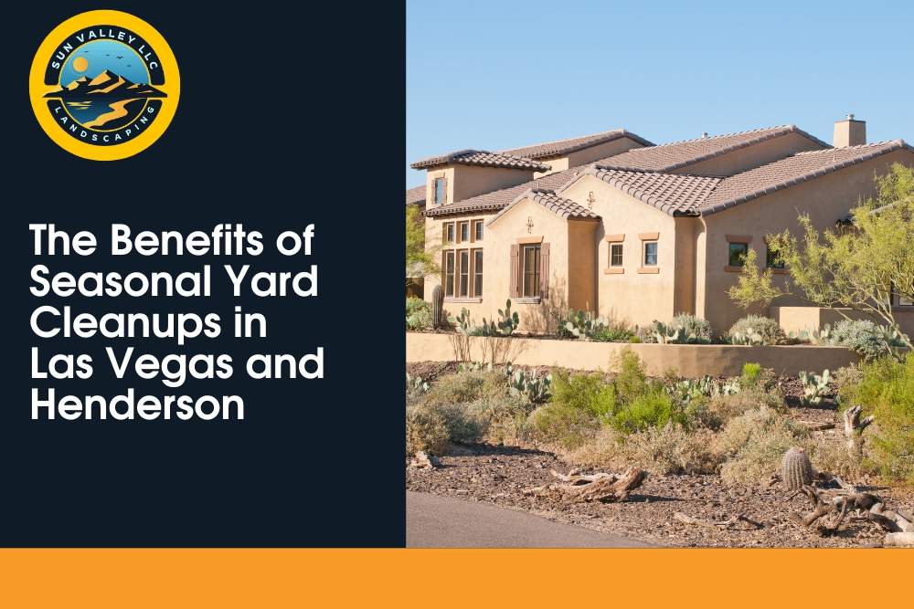 Desert landscape and stucco home in Las Vegas, representing seasonal yard cleanups by Sun Valley Landscaping.