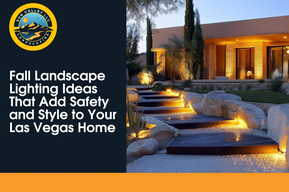 Front yard lighting design in Las Vegas home with step and accent lights for safety and style.