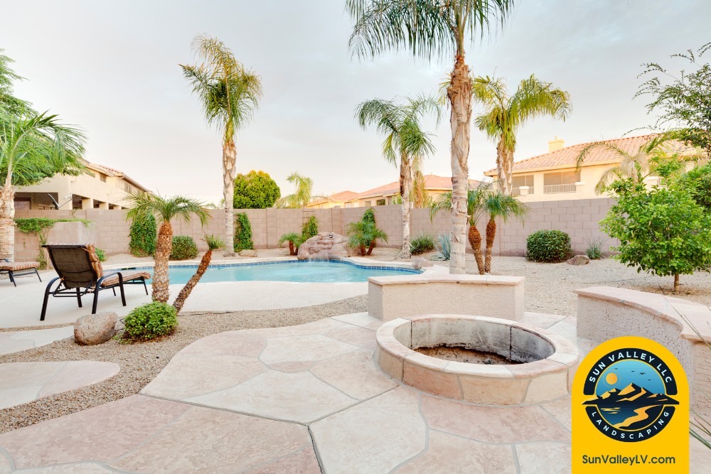 Winter Landscaping Tips for Las Vegas and Henderson-2 Sun Valley Landscaping winter landscaping in Las Vegas backyard with pool, fire pit, and desert plants prepared for cold weather